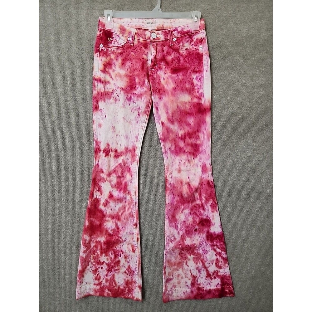 Hudson Ferris Flare Leg Jeans Womens 27 Pink Tye Dye Stretch Flap Pockets